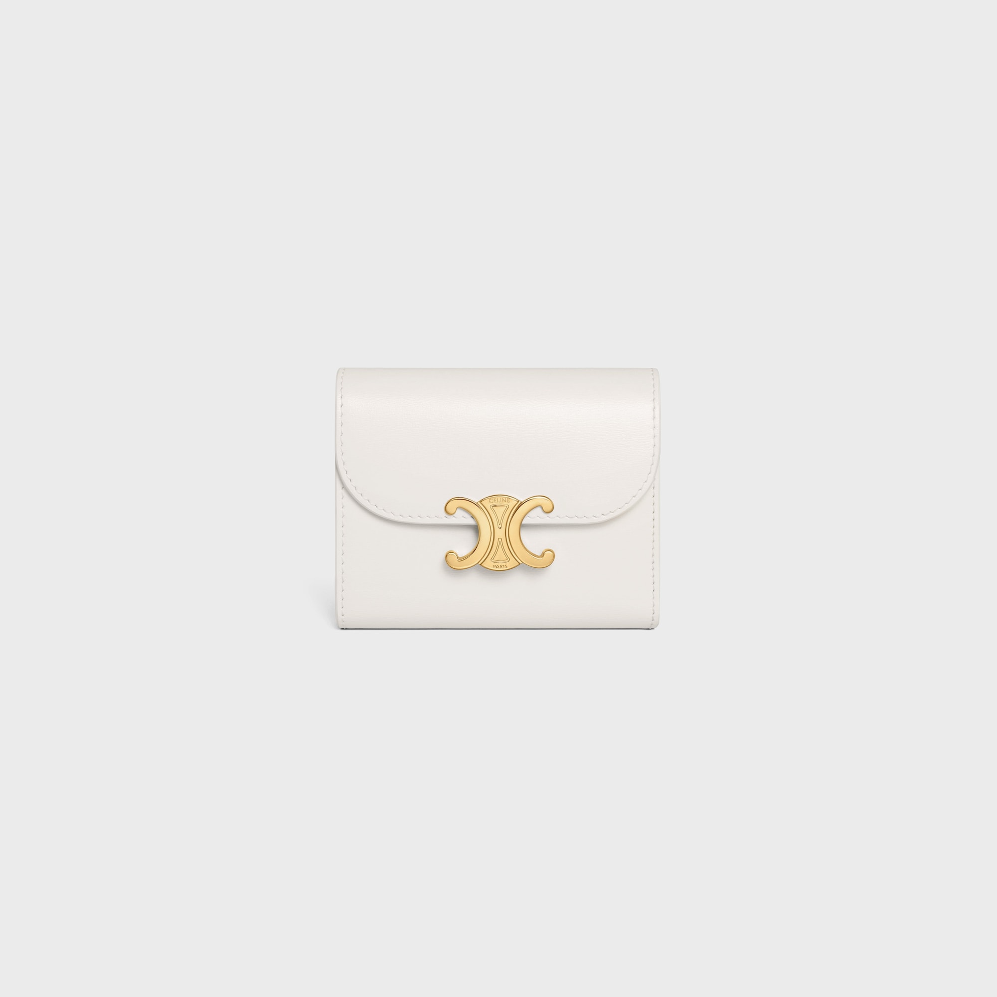 SMALL FLAP WALLER TRIOMPHE IN SHINY CALFSKIN WHITE