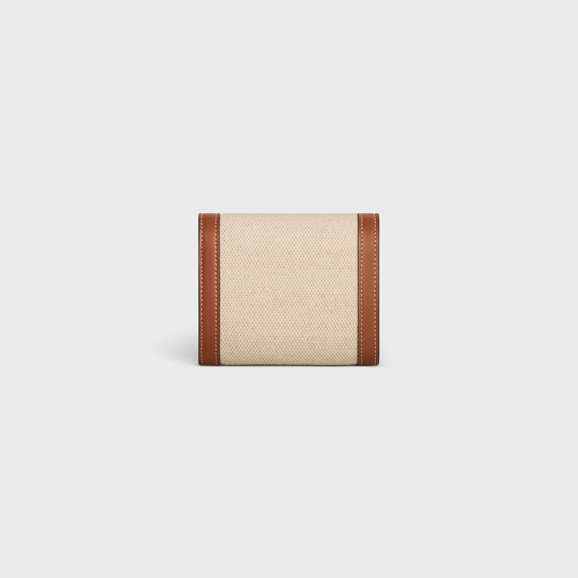 SMALL FLAP WALLET TRIOMPHE IN TEXTILE AND CALFSKIN NATURAL / TAN - Image 3