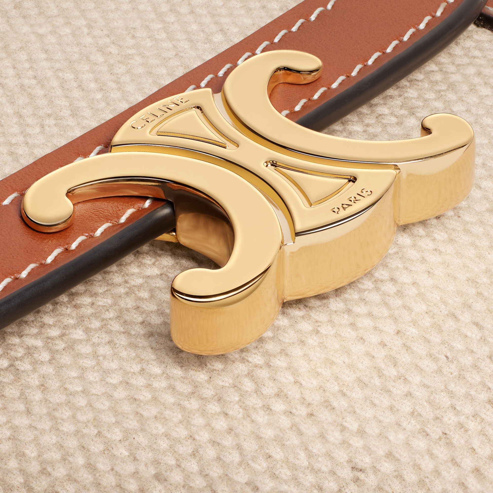 SMALL FLAP WALLET TRIOMPHE IN TEXTILE AND CALFSKIN NATURAL / TAN - Image 5