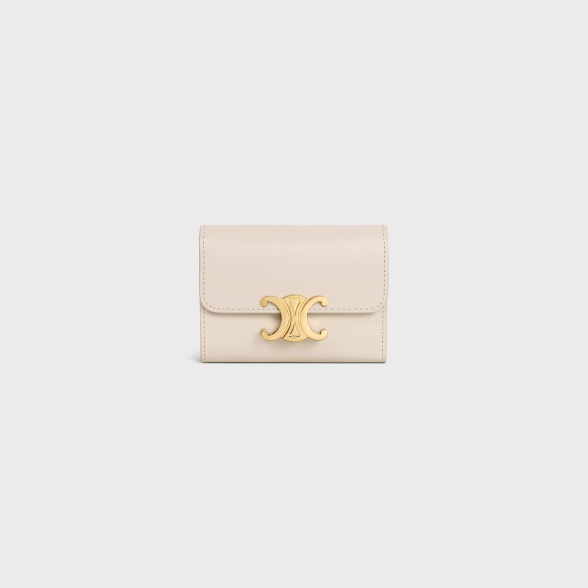 COMPACT WALLET WITH COIN TRIOMPHE IN SHINY CALFSKIN PALE BEIGE
