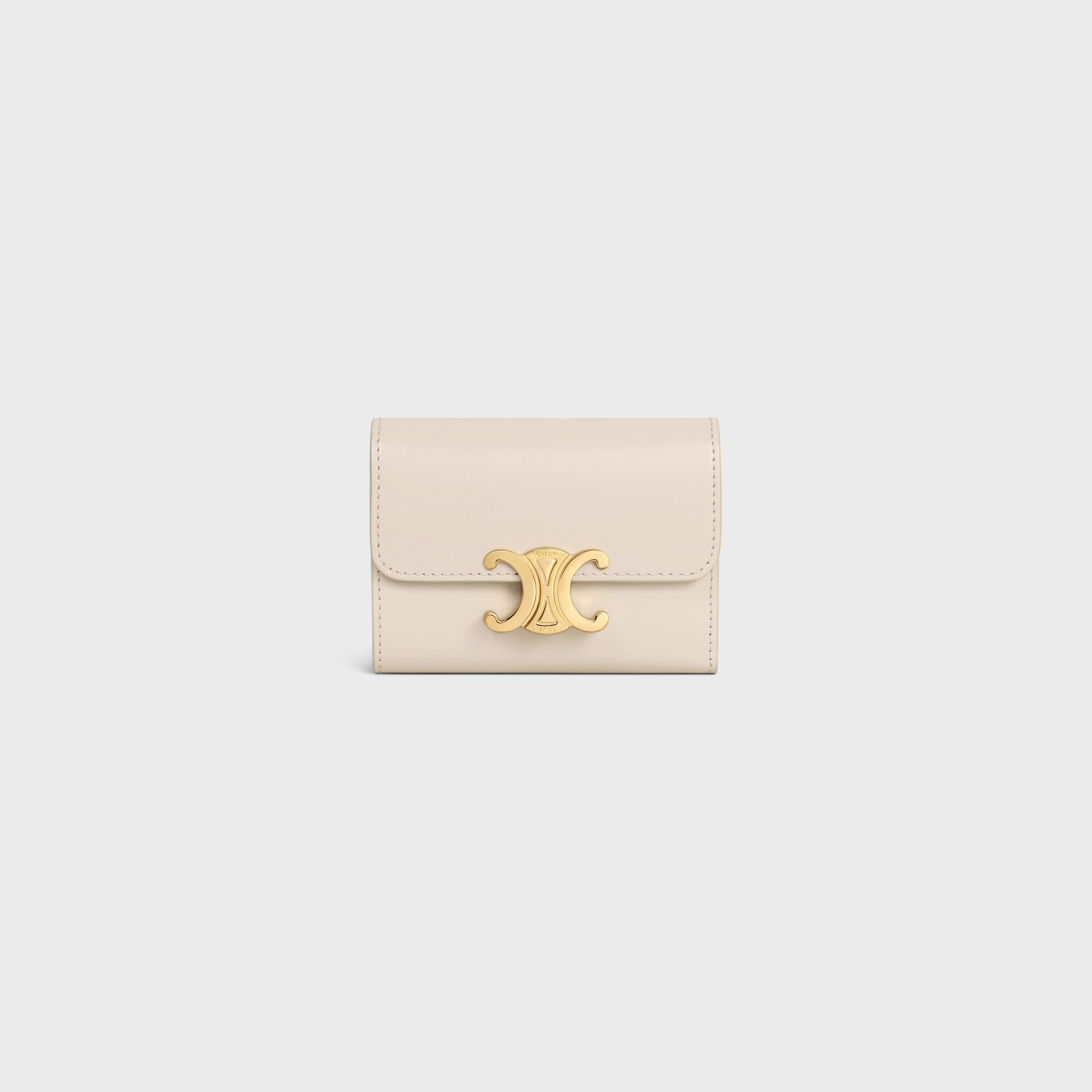 COMPACT WALLET WITH COIN TRIOMPHE IN SHINY CALFSKIN PALE BEIGE