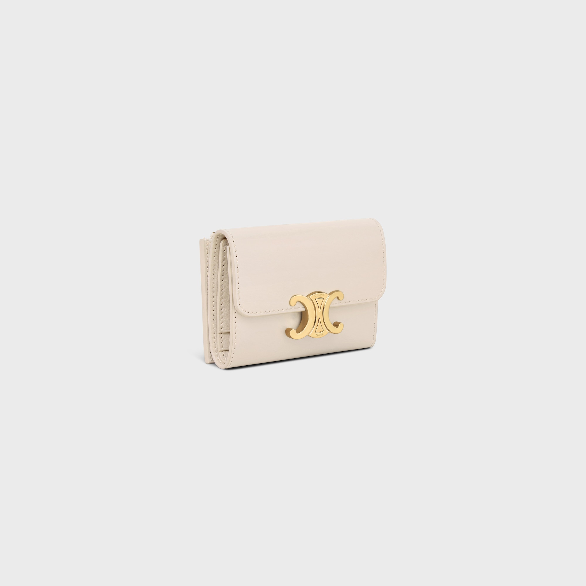 COMPACT WALLET WITH COIN TRIOMPHE IN SHINY CALFSKIN PALE BEIGE - Image 2