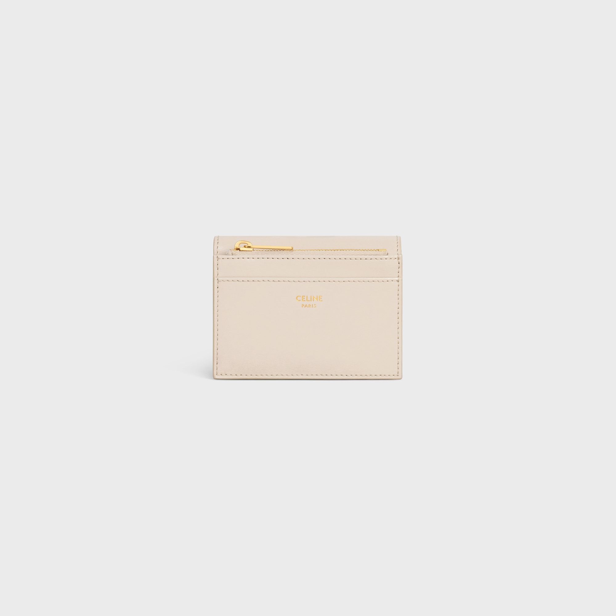 COMPACT WALLET WITH COIN TRIOMPHE IN SHINY CALFSKIN PALE BEIGE - Image 3