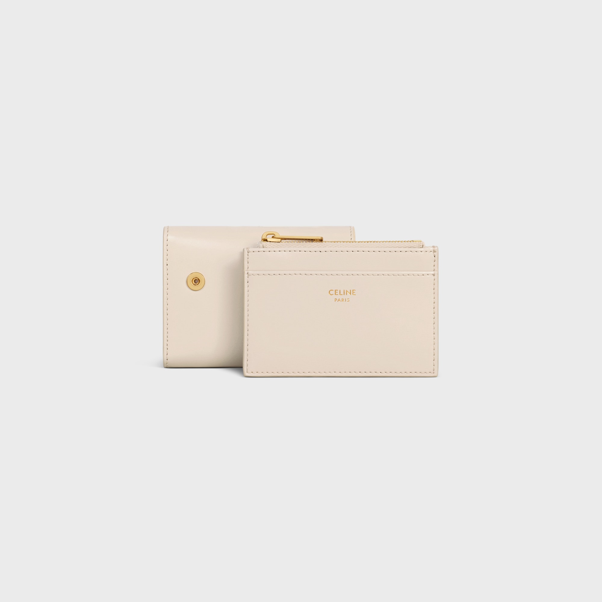 COMPACT WALLET WITH COIN TRIOMPHE IN SHINY CALFSKIN PALE BEIGE - Image 6