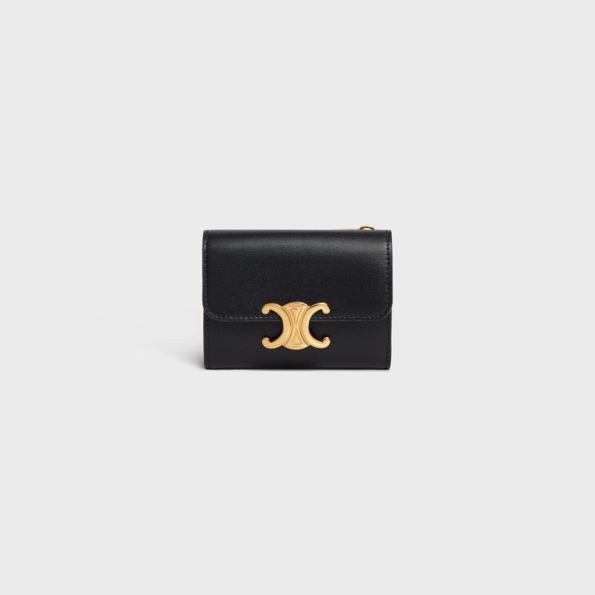 COMPACT WALLET WITH COIN TRIOMPHE IN SHINY CALFSKIN BLACK
