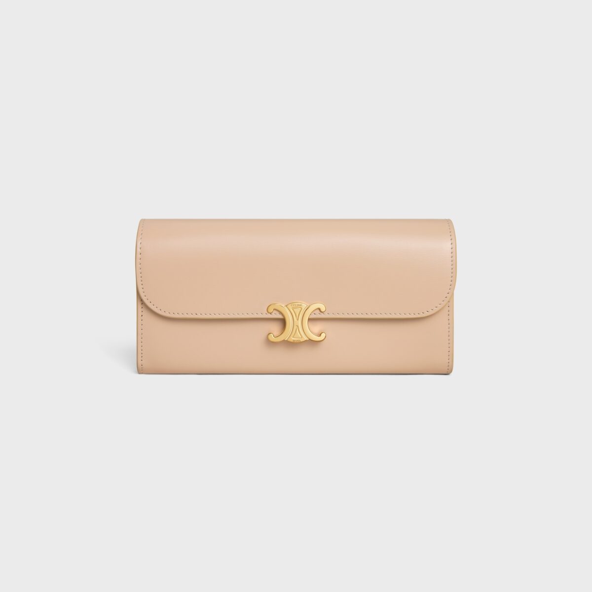 LARGE WALLET TRIOMPHE IN SHINY CALFSKIN OAT BEIGE