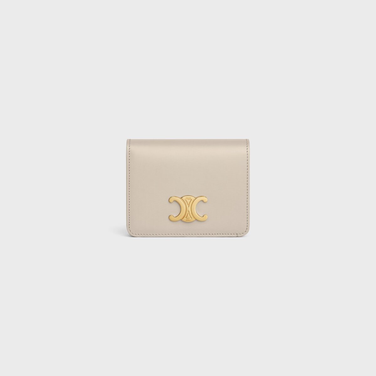 TRIOMPHE COMPACT WALLET IN SHINY CALFSKIN LIGHT STONE