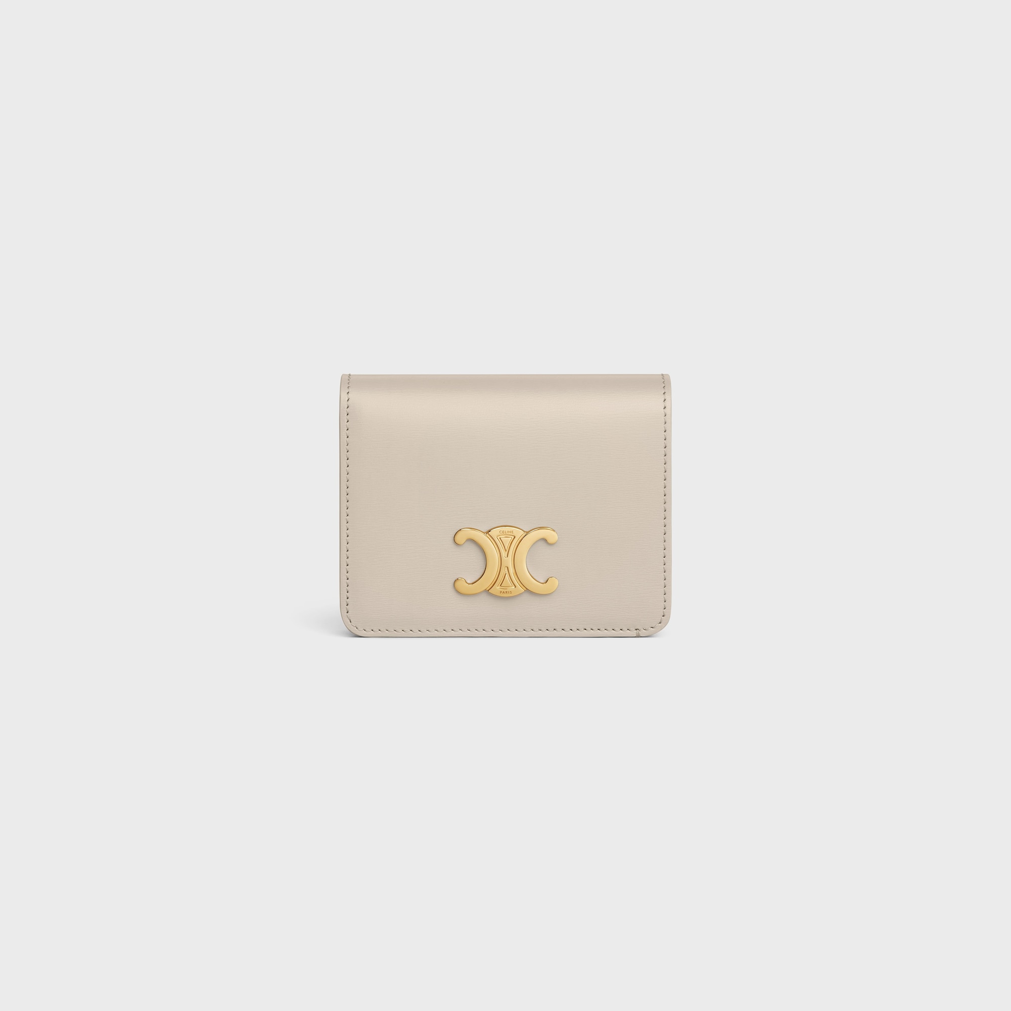 TRIOMPHE COMPACT WALLET IN SHINY CALFSKIN LIGHT STONE