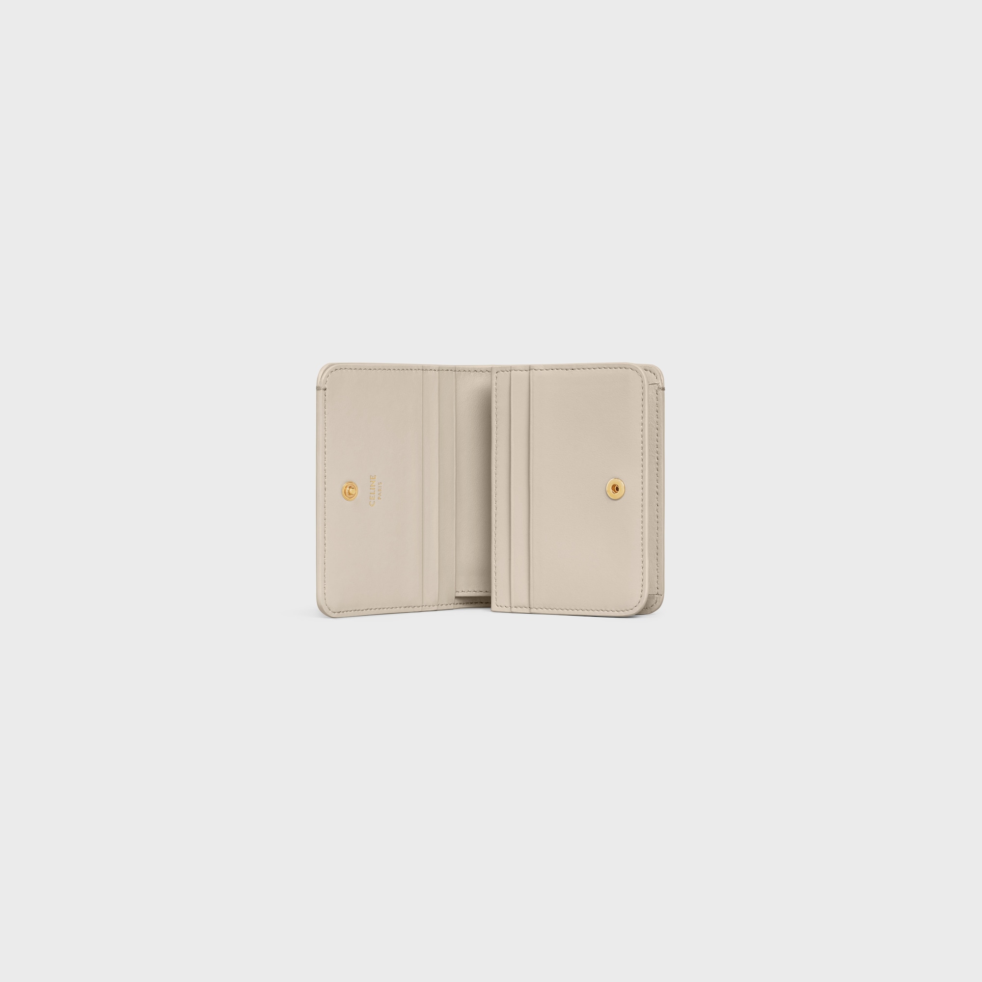 TRIOMPHE COMPACT WALLET IN SHINY CALFSKIN LIGHT STONE - Image 4