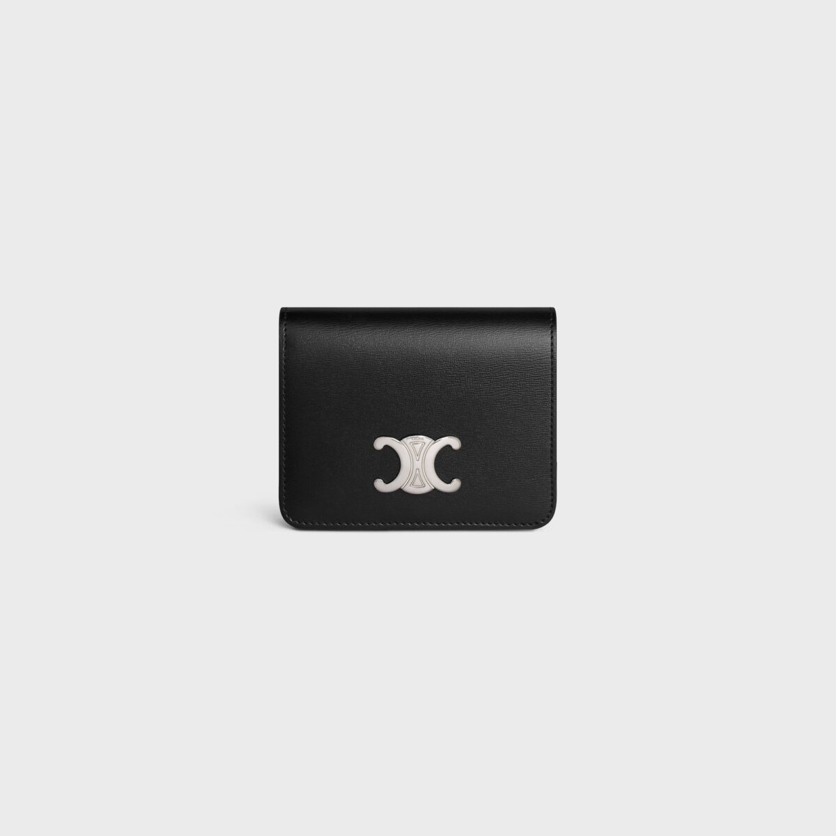 TRIOMPHE COMPACT WALLET IN SHINY CALFSKIN BLACK