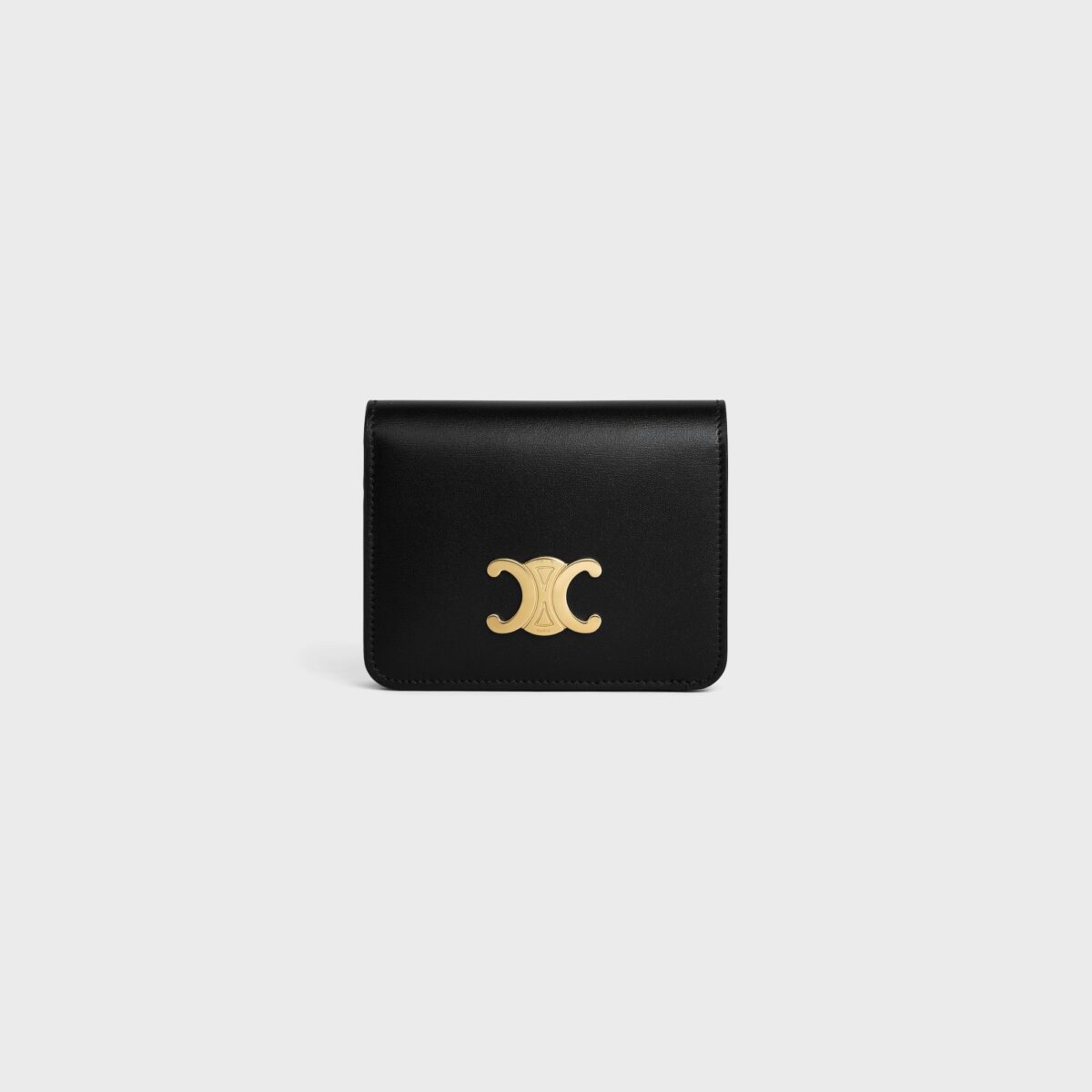 TRIOMPHE COMPACT WALLET IN SHINY CALFSKIN BLACK