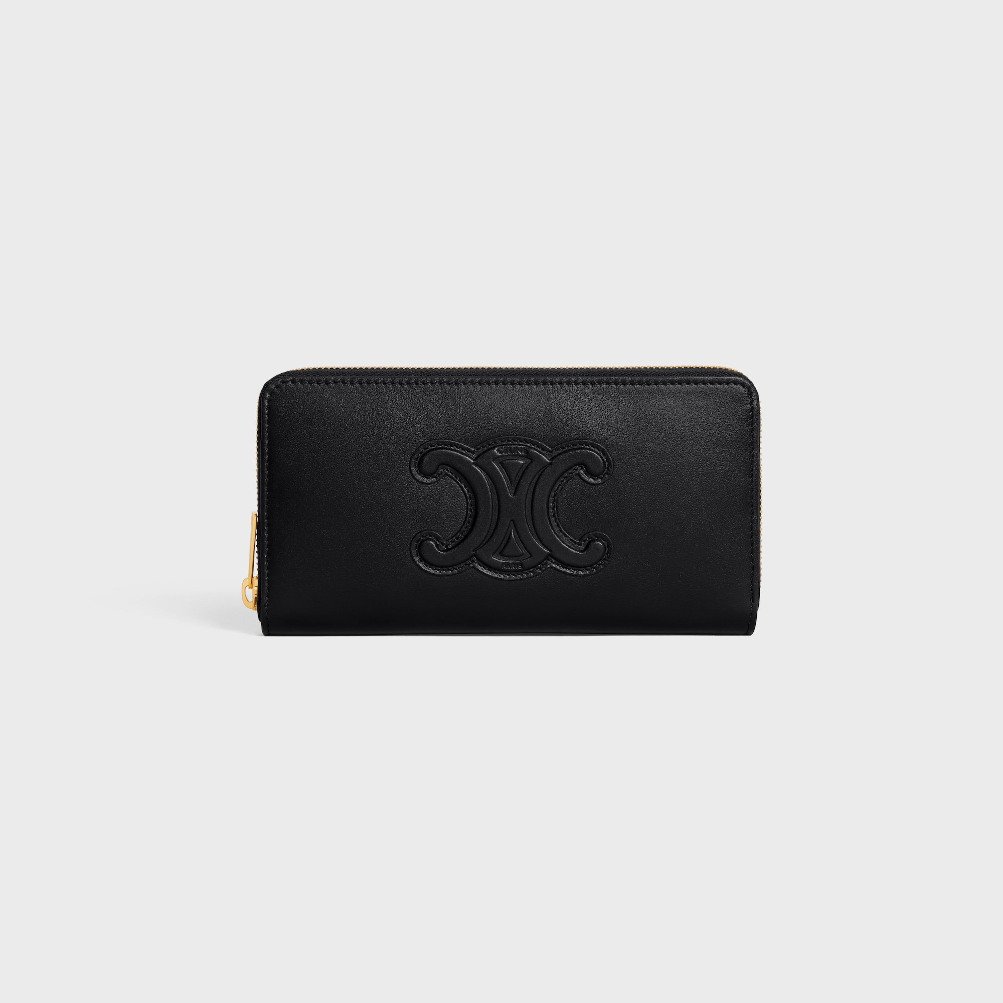 LARGE ZIPPED WALLET CUIR TRIOMPHE IN SMOOTH CALFSKIN BLACK
