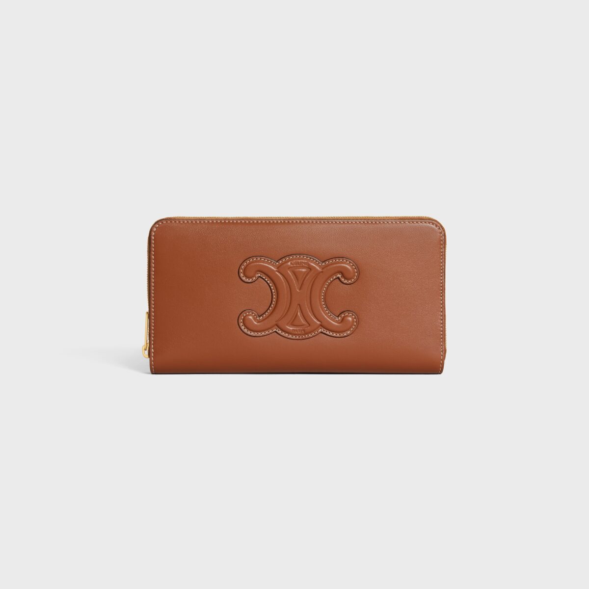 LARGE ZIPPED WALLET CUIR TRIOMPHE IN SMOOTH CALFSKIN TAN
