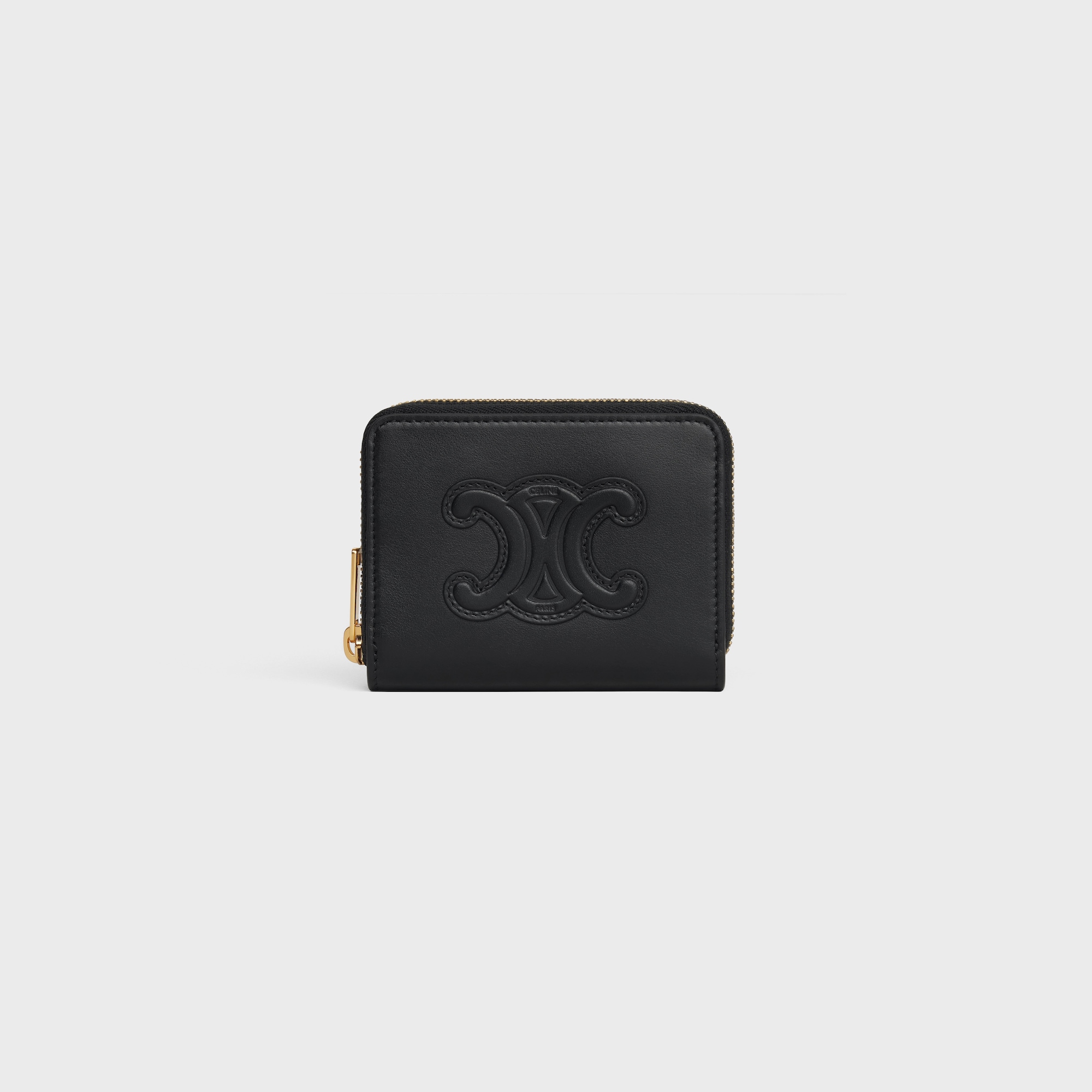 COMPACT ZIPPED WALLET CUIR TRIOMPHE IN SMOOTH CALFSKIN BLACK