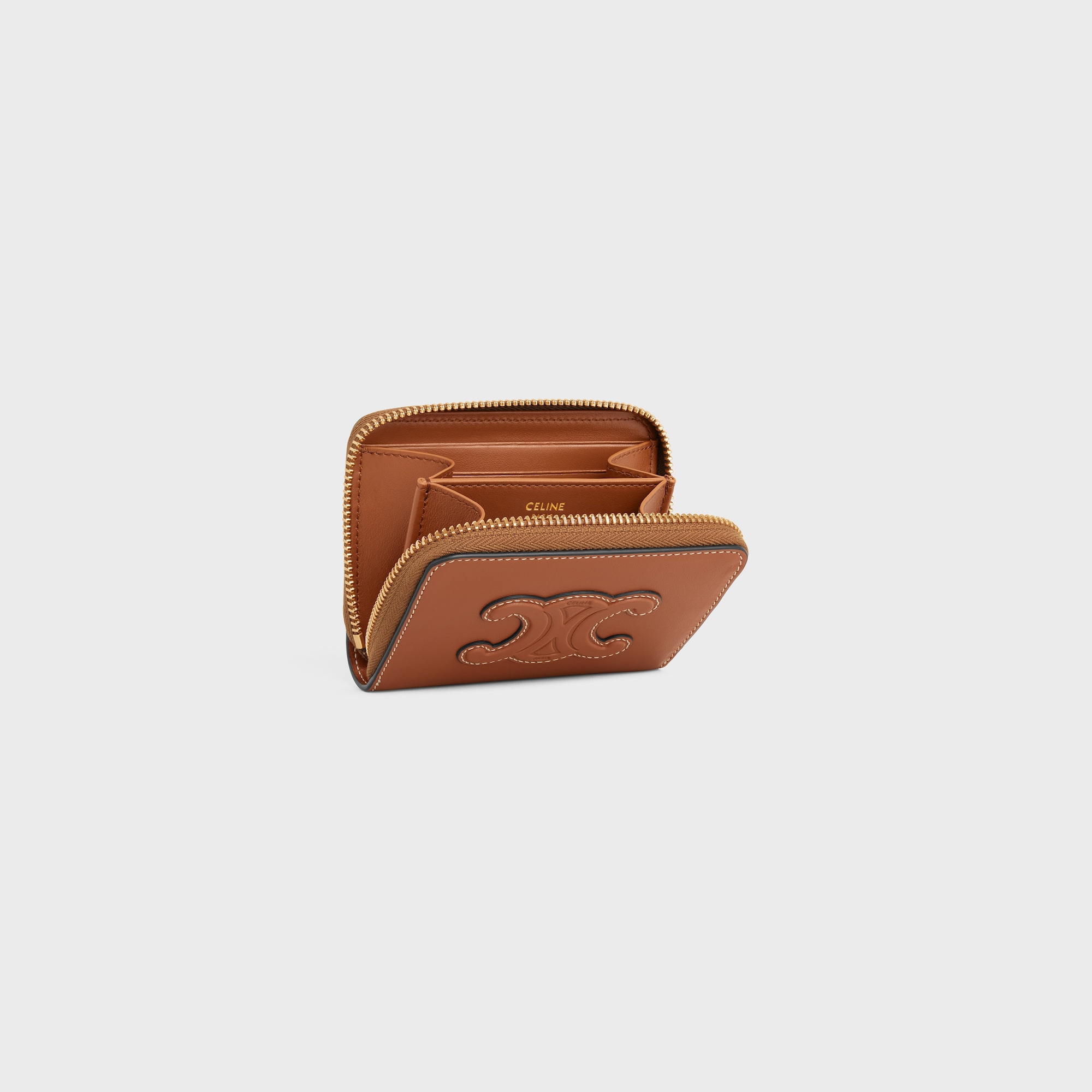 COMPACT ZIPPED WALLET CUIR TRIOMPHE IN SMOOTH CALFSKIN TAN - Image 4