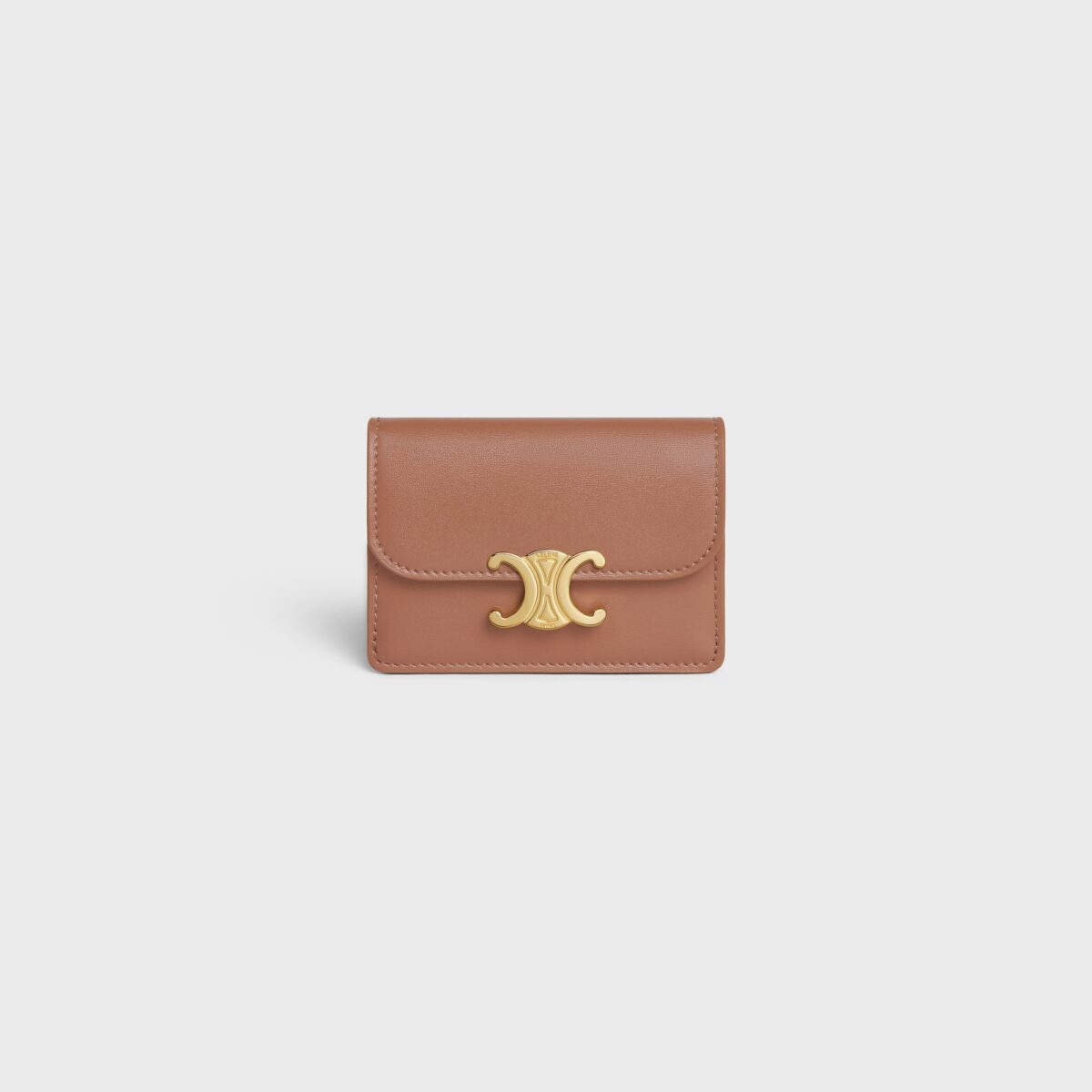 CARD HOLDER WITH FLAP TRIOMPHE IN SHINY CALFSKIN BRONZE