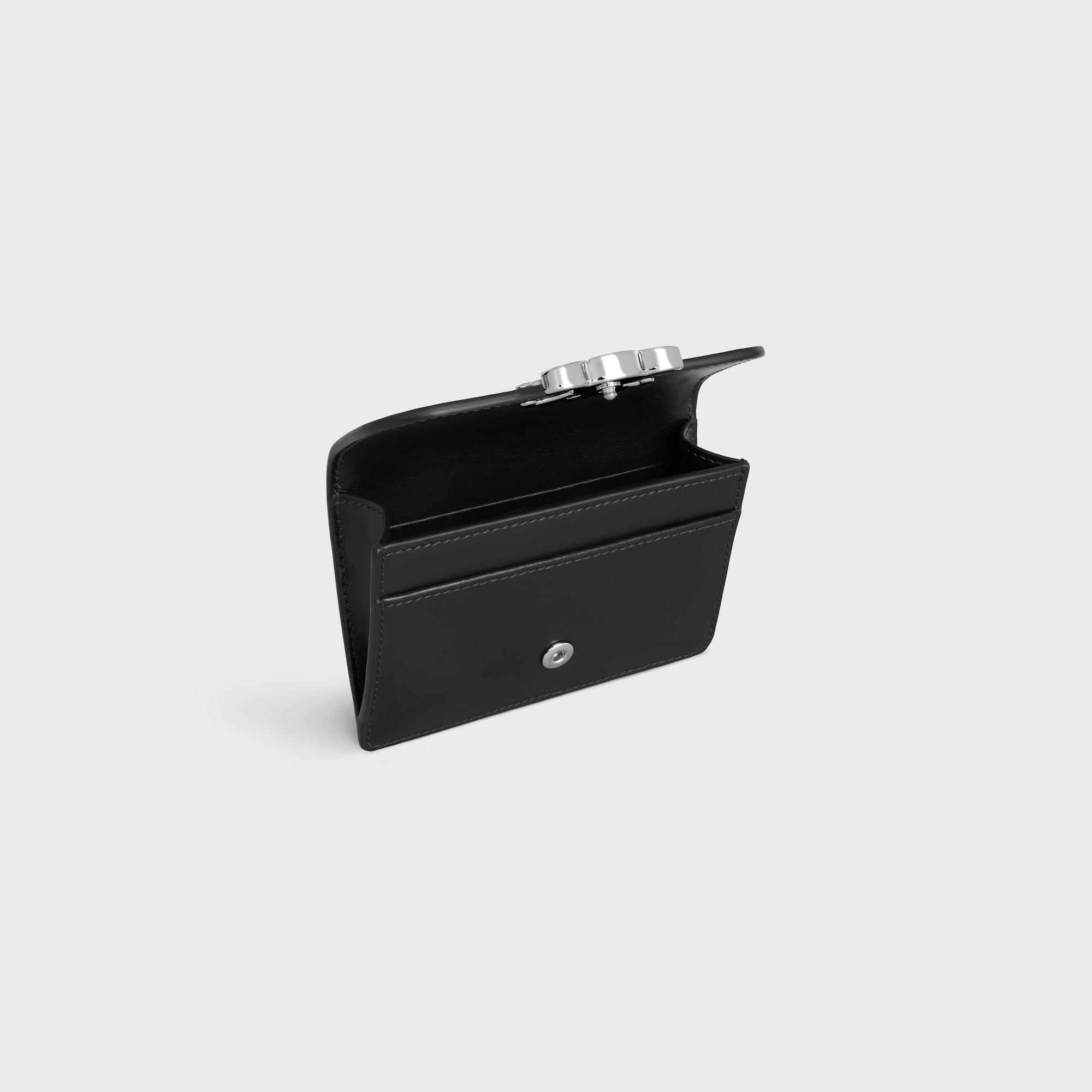 CARD HOLDER WITH FLAP TRIOMPHE IN SHINY CALFSKIN BLACK - Image 4