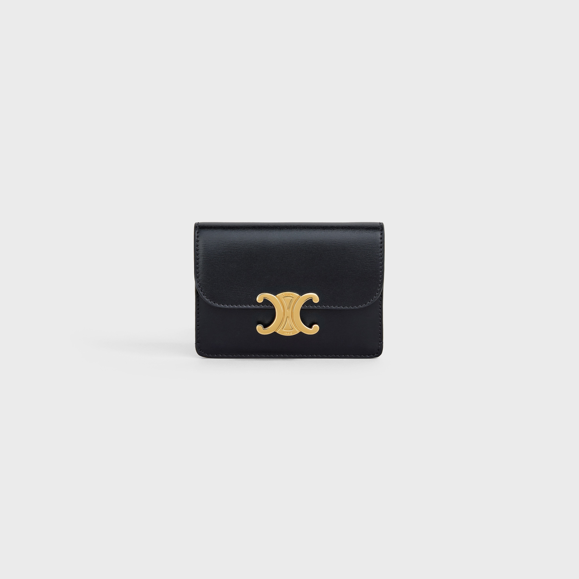 CARD HOLDER WITH FLAP TRIOMPHE IN SHINY CALFSKIN BLACK
