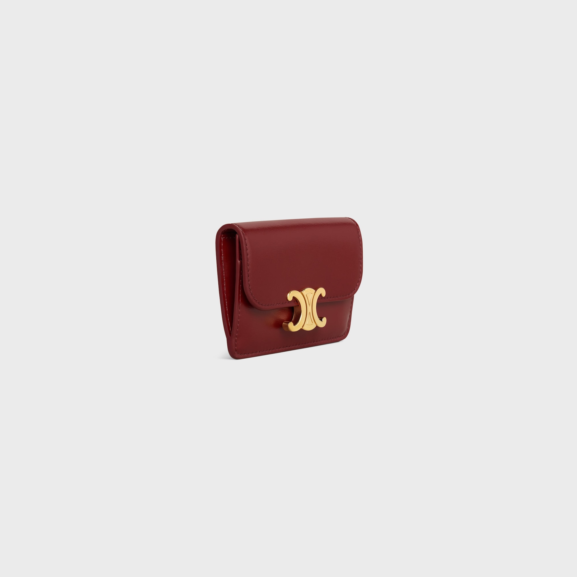 CARD HOLDER WITH FLAP TRIOMPHE IN SHINY CALFSKIN DARK RUBY - Image 2