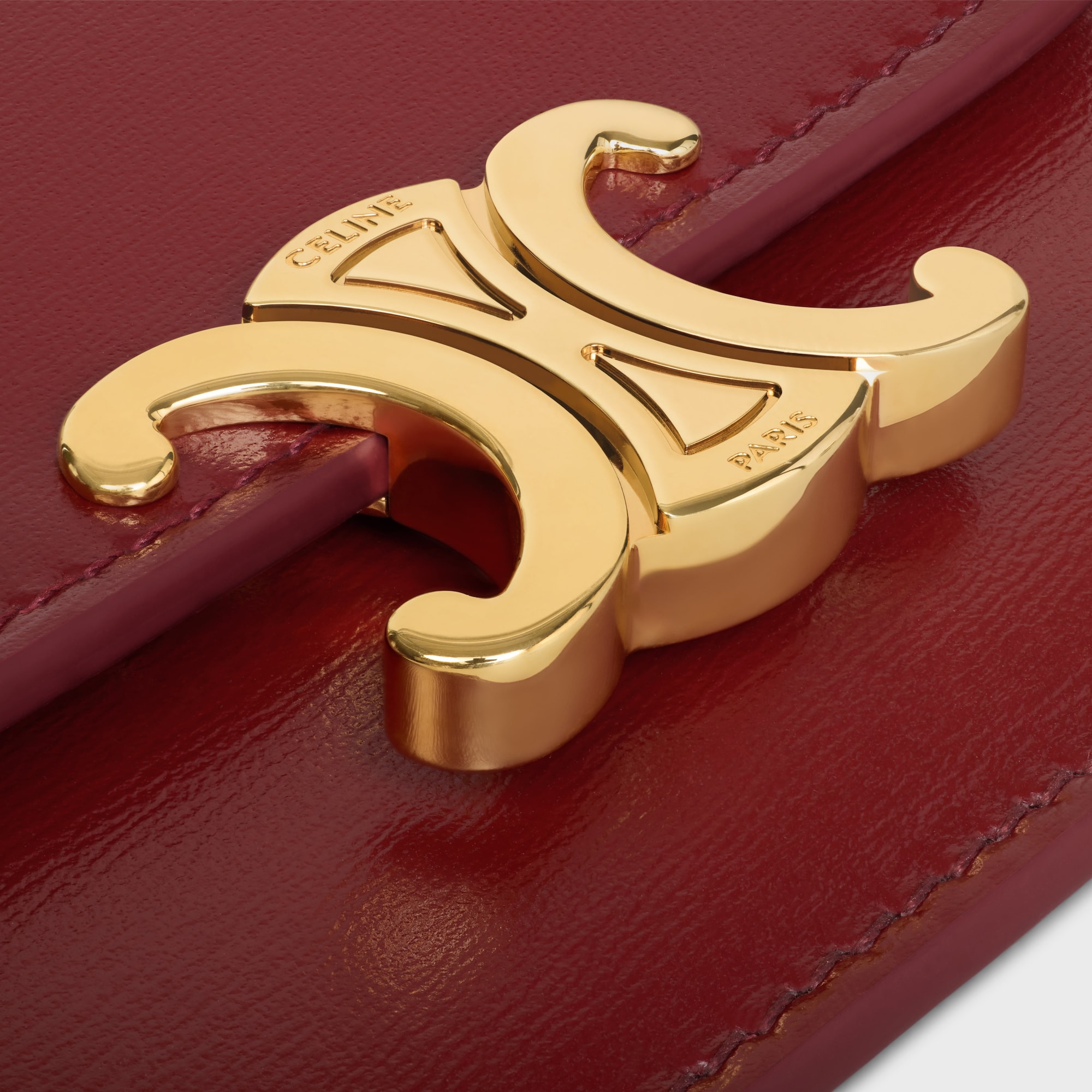 CARD HOLDER WITH FLAP TRIOMPHE IN SHINY CALFSKIN DARK RUBY - Image 5