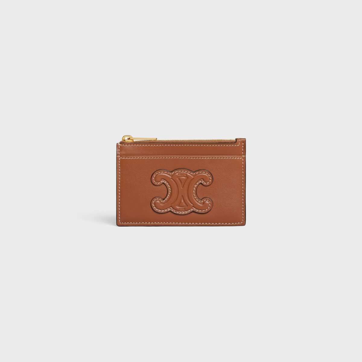 ZIPPED CARD HOLDER CUIR TRIOMPHE IN SHINY CALFSKIN TAN