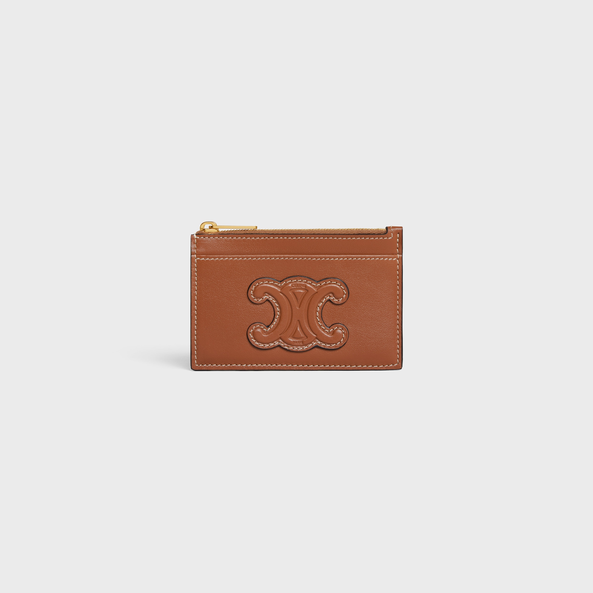 ZIPPED CARD HOLDER CUIR TRIOMPHE IN SHINY CALFSKIN TAN