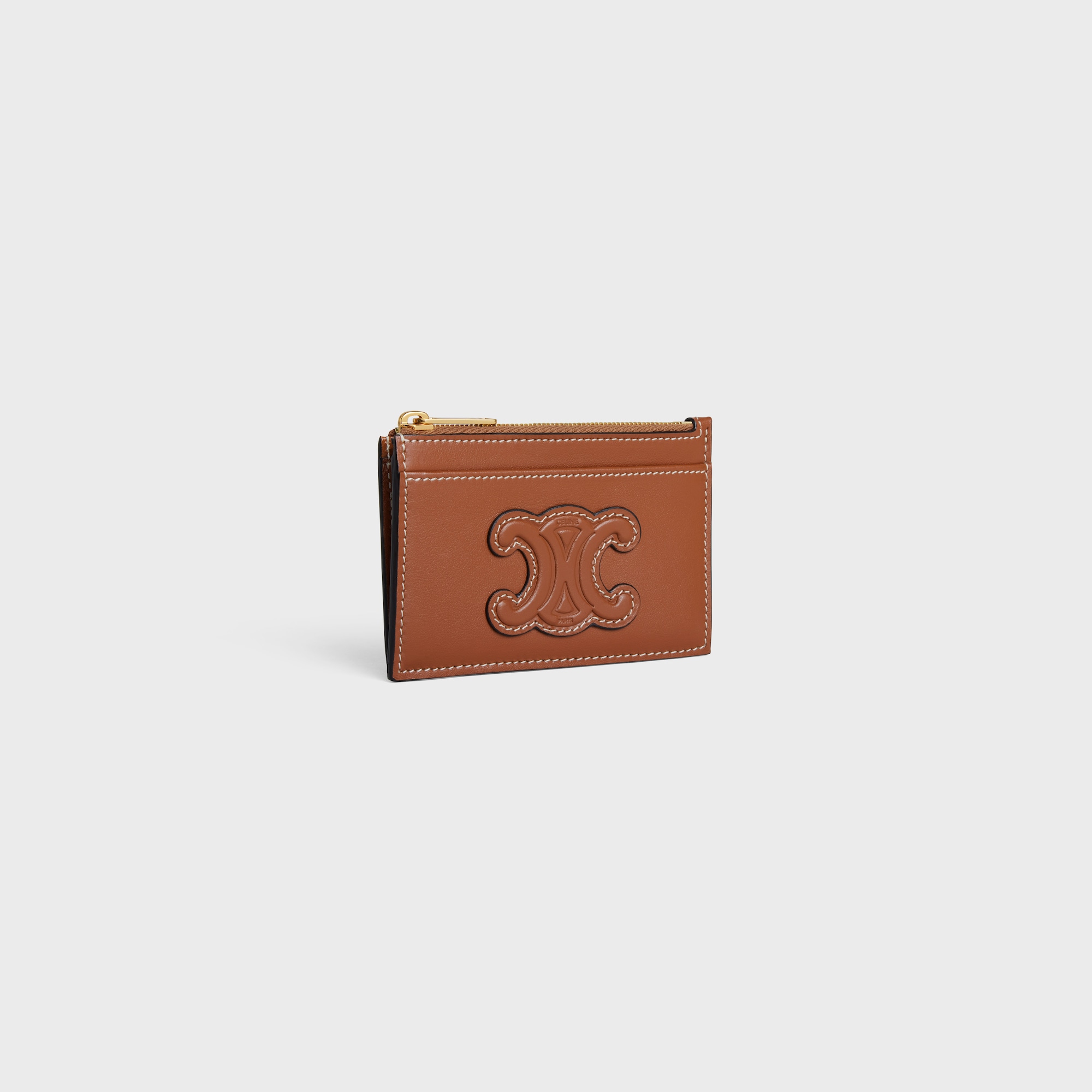ZIPPED CARD HOLDER CUIR TRIOMPHE IN SHINY CALFSKIN TAN - Image 2