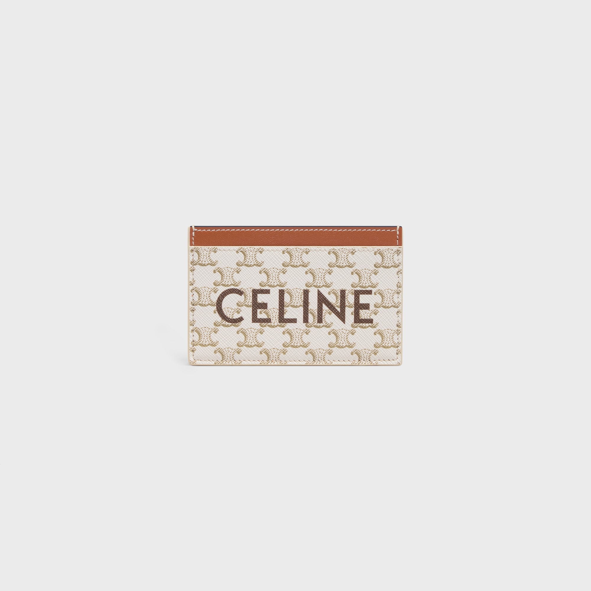 CARD HOLDER IN TRIOMPHE CANVAS WITH CELINE PRINT WHITE/TAN