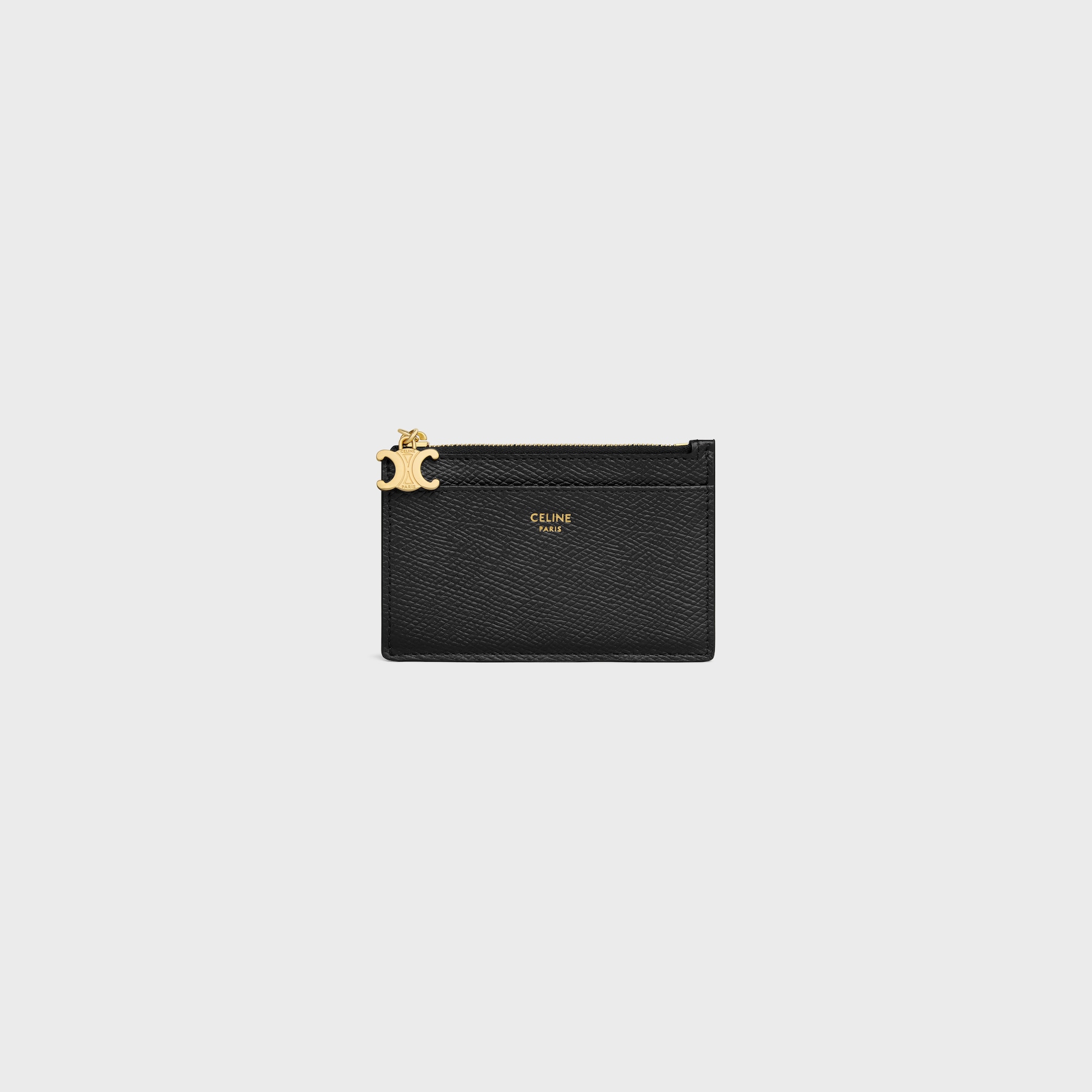 ZIPPED CARD HOLDER TRIOMPHE CHARMS IN GRAINED CALFSKIN BLACK