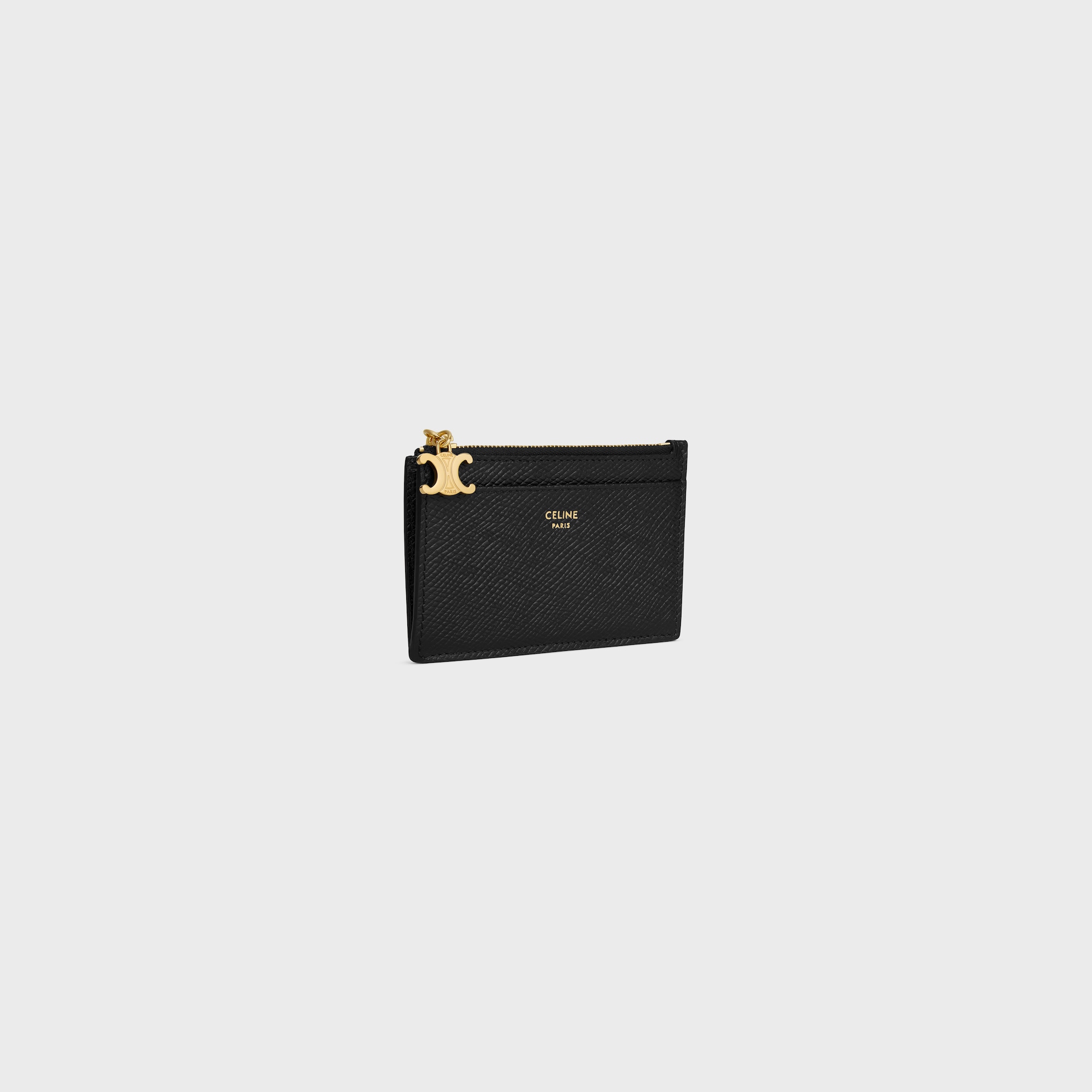 ZIPPED CARD HOLDER TRIOMPHE CHARMS IN GRAINED CALFSKIN BLACK - Image 2